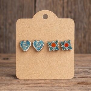 Turquoise Stud Earrings Western Boho Southwest Heart Star Bundle Set